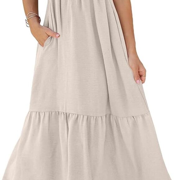 Dresses & Skirts - Women's Cotton Maxi Dress with Pockets Ruffle Sleeve Smocked Casual Style